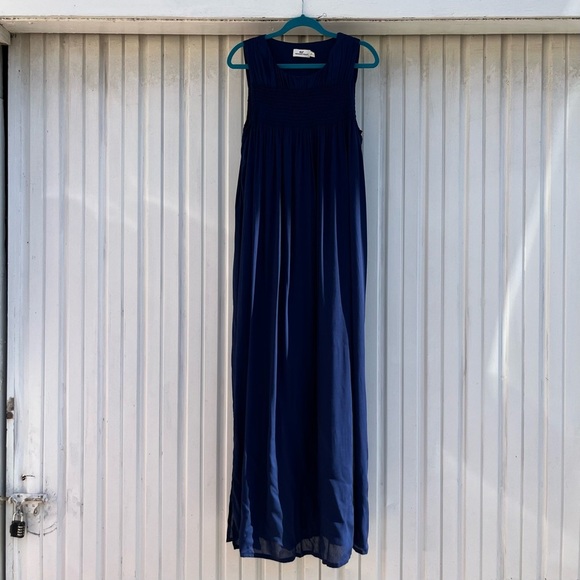 VINEYARD VINES blue rayon smocked empire babydoll sleeveless maxi dress
